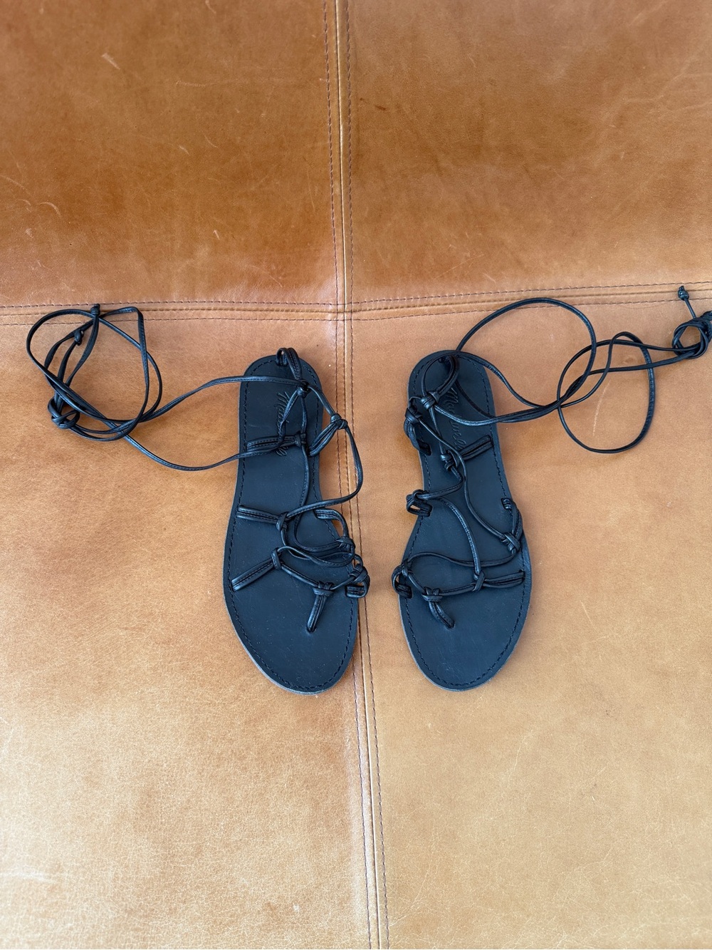 Madewell Black Lace-Up Leather Gladiator Sandals